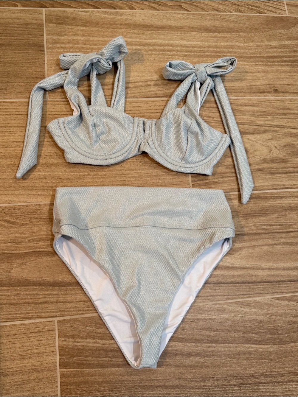Beach Riot Bikini Set - Blair Top & Highway High Rise Bottoms in Silver Shine